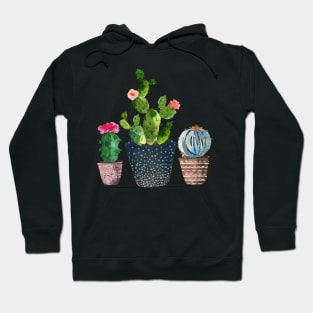 Watercolor hand painted Cactus trio Hoodie